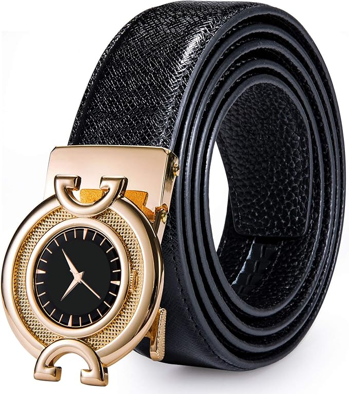 DiBanGu Black Mens Ratchet Belt,Genuine Leather Mens Dress Belt with