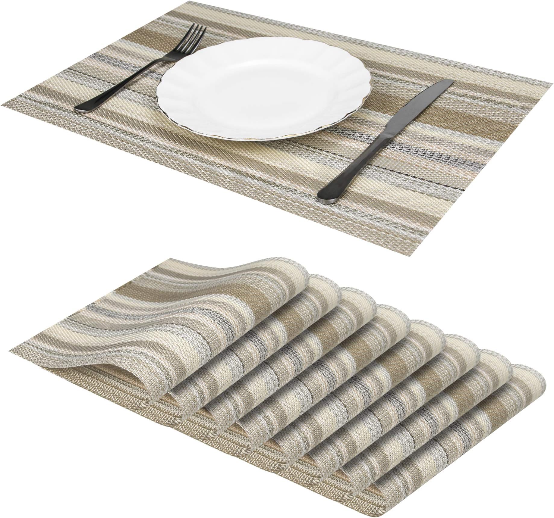 Jujin Placemats Set of 8 Non-Slip Washable PVC Heat Resistant Table Mats for Dining Table Gray
