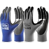 COOLJOB 10 Pairs Nitrile Dipped Safety Work Gloves with Grip, Non-slip Rubber Coated Bulk Garden Gloves for Men, Heavy-duty Oil Resistant for Truck Driver, Warehouse Box Handler, Large, Gray Blue