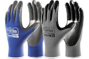 COOLJOB Work Gloves for Men & Women, 10 Pairs Thick Nitrile Rubber Coated, Latex Free, Oil Resistant, Bulk Pack, Non-slip Pla