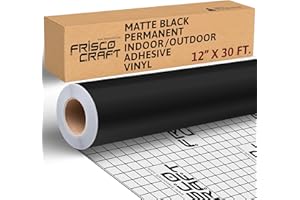 Frisco Craft Permanent Vinyl – Matte Black Adhesive Roll, Waterproof & Weather-Resistant, Siliconized Backing, Compatible with Cricut & Silhouette, Outdoor, Decals, Heavy Duty Vinyl (12"" x 30ft)