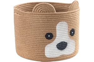 HomeyPine Dog shaped Basket, Large Woven Cotton Rope Animal Storage Basket for Kids, Baby Laundry Basket for Toys, Towels, Bl