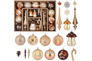 Alupssuc 52pcs Christmas Tree Ornaments Set, Plastic Shatterproof Hanging Baubles for Xmas Tree Decor, Holidays and Wedding P