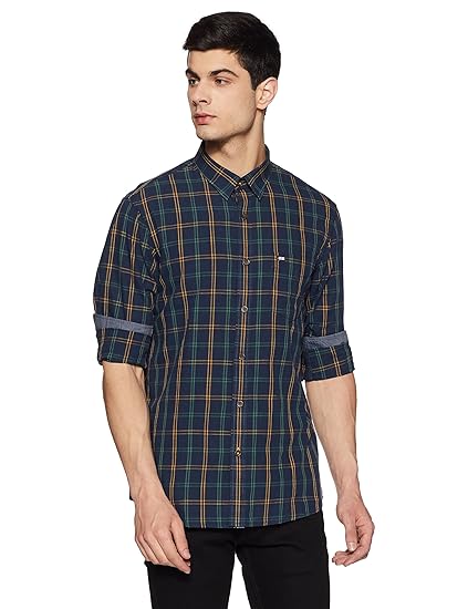 arrow sports men's checkered slim fit casual shirt