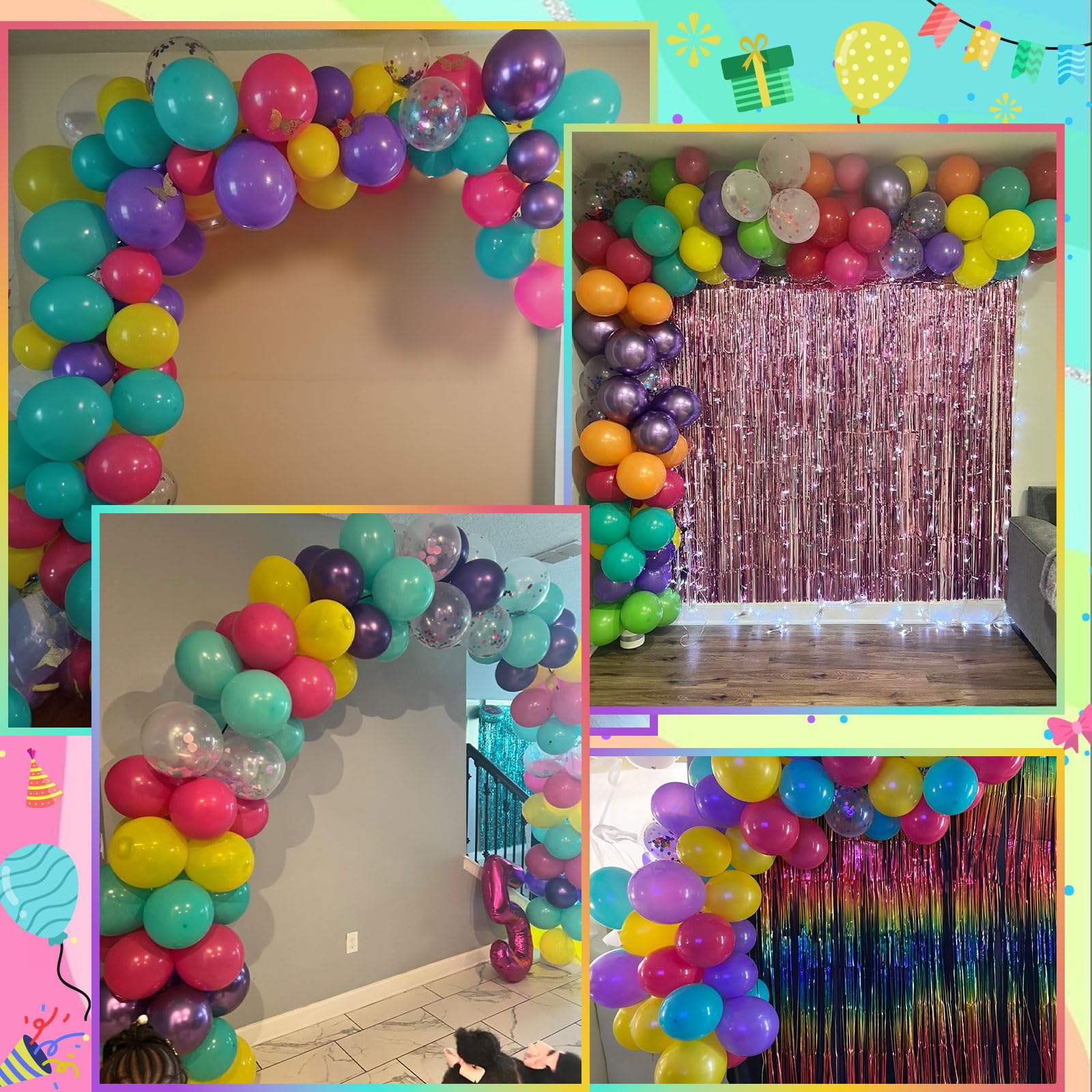 Pink Blue Purple Balloon, 60 Pcs 12 Inches Hot Pink Metallic Purple Teal Yellow Balloons Confetti Balloons for Kids Magic Theme Birthday Decoration Baby Shower Engagement Party Supplies