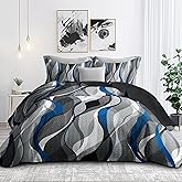 weesire Classic Line Pattern Bedding Quilt King Size Modern Grey Blue and White Stripe Quilt with 2 Shams, Gray and Blue Comforter Sets Lightweight Breathable Bedspreads Coverlet, 96''x106''