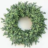 26'' Large Boxwood Wreath for Front Door, Porch, Window- Artificial Boxwood Leaves Greenery Outdoor Wreath for Home, Farmhouse Wall Decor- Spring, Summer, Fall, All Seasons (Green)