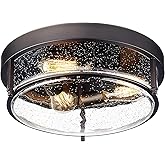 zeyu 3-Light Flush Mount Ceiling Light, 15 Inch Farmhouse Ceiling Lamp for Kitchen Living Room Porch, Oil Rubbed Bronze Finis