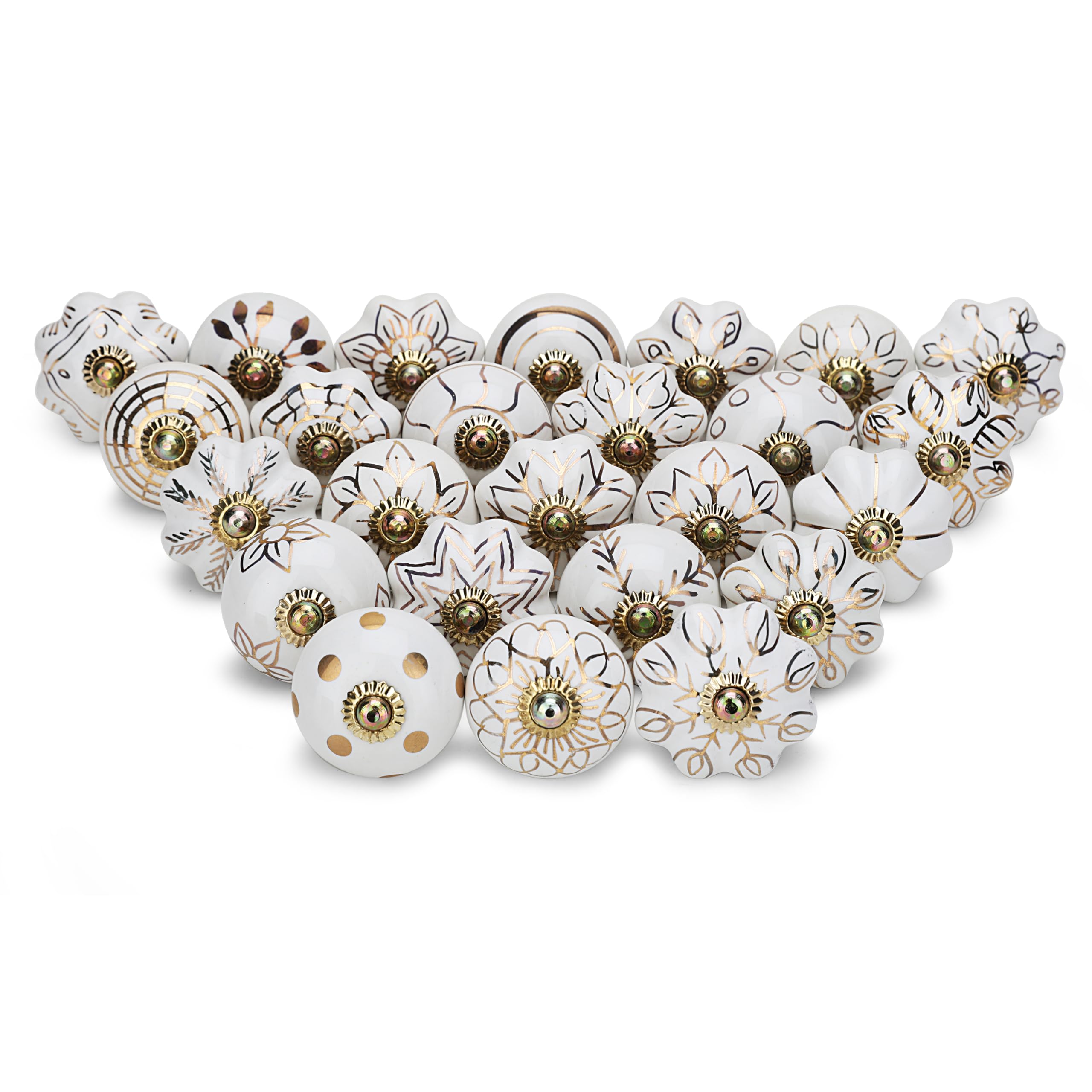 Craft Trade Gold White Door Cabinet Knobs for Dresser Drawer Vintage Closet Ceramic Knob Pull Handles Cupboard Wardrobe Knobs for Kitchen Furniture Home Décor - Pack of 25