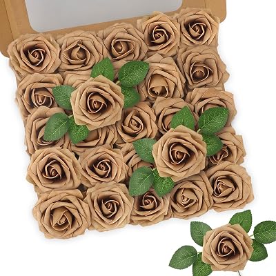 N&T NIETING Real Touch Artificial Roses 25Pcs with Stems for Wedding DIY