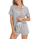 SWOMOG Womens Button Down Pajamas Set Short Sleeve Sleepwear Bride Soft Pj Lounge Sets XS-3XL