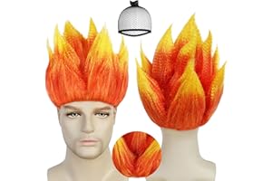 JoneTing Angry Wig Flame Fire Wigs 【+Hair Cap】 Short Red Ombre Wig for Men Women Cosplay Halloween Costume Red Hairs for Cosplay Party Flame Shape Hairs for Halloween Party