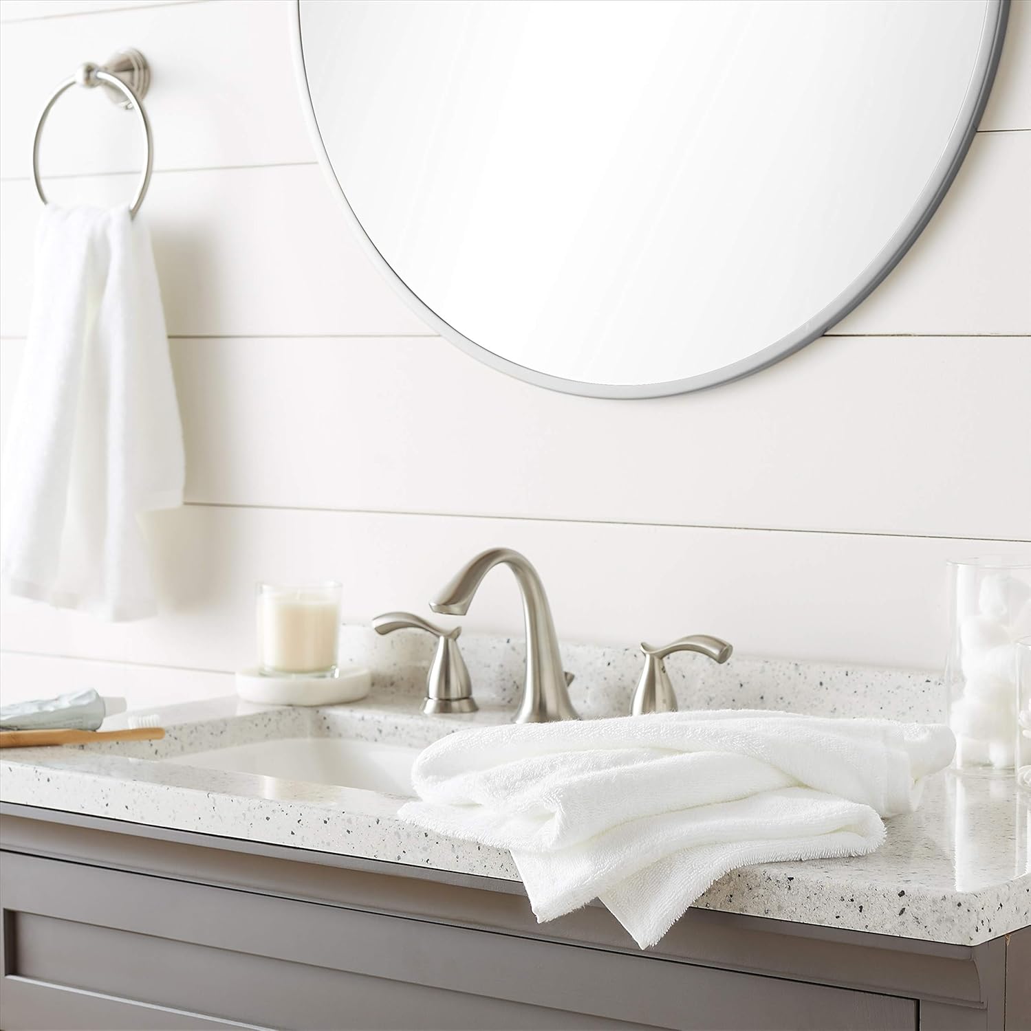 Basics Cotton Hand Towels, White - Pack of 12: Home & Kitchen