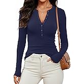 Prettywear Womens Long Sleeve Henley Shirts 2026 Spring Fashion Clothing Fitted Casual Basic Cute Tops Button V Neck T-Shirts
