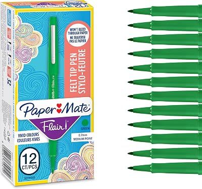Paper Mate Flair Felt Tip Pens Medium Point 0.7 mm Green 12 Count
