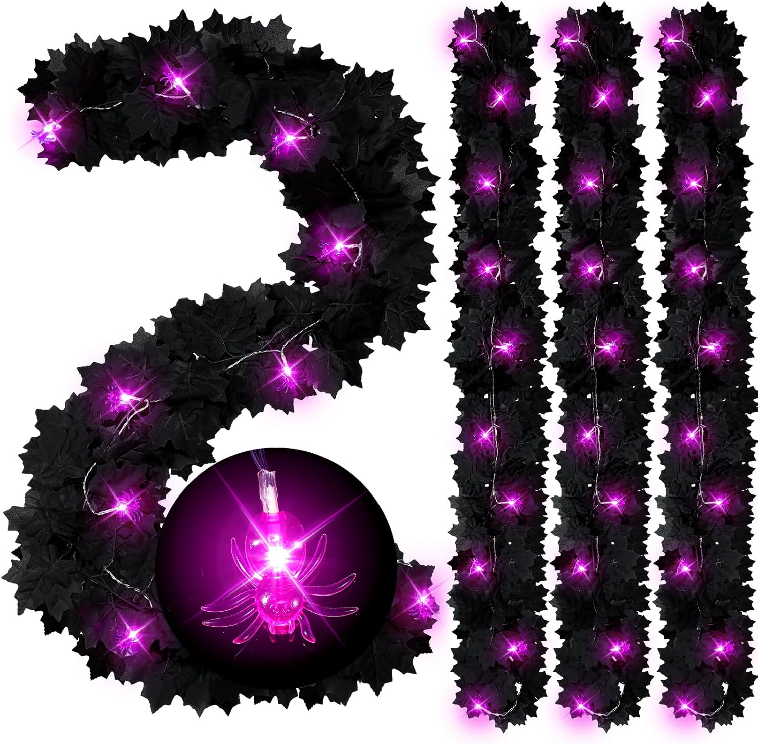 Wreaths, Garlands & Swags - Ceenna 4 Pack Total 22.4 FT Halloween Fall Maple Garland with 40 LED Lights Artificial Hanging Fall Leave Maple Vines with LED Spider Bat Pumpkin String Light for Halloween Party Decor(Spider, Spider)