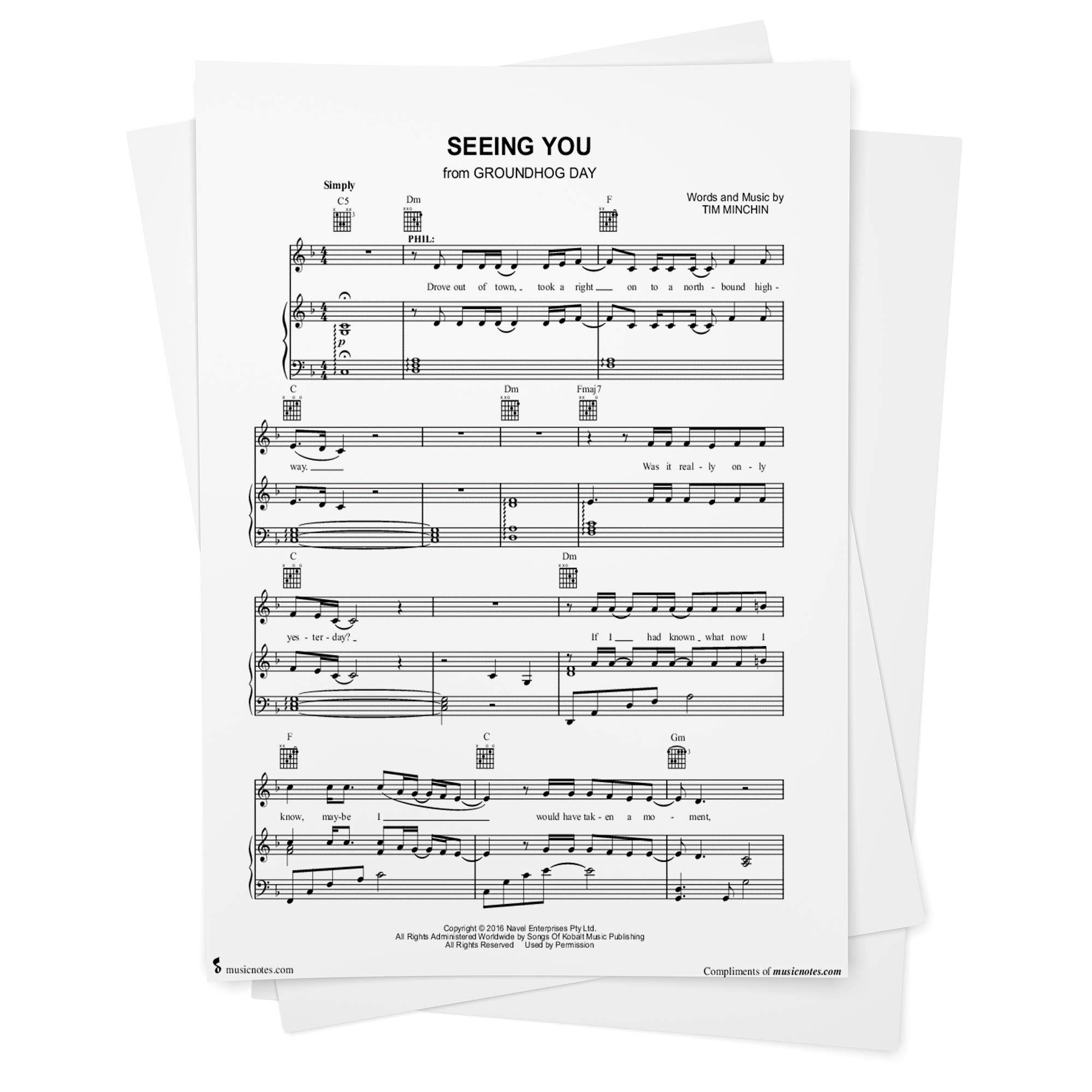 Seeing You Sheet Music From Groundhog Day The Musical Piano Vocal Guitar From Musicnotes Groundhog Day The Musical Tim Minchin Amazon Com Books