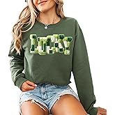 DAYLEA Lucky St. Patrick’s Day Sweatshirt for Women – Green Shamrock Patch Style Crewneck – Cozy Irish Holiday Pullover