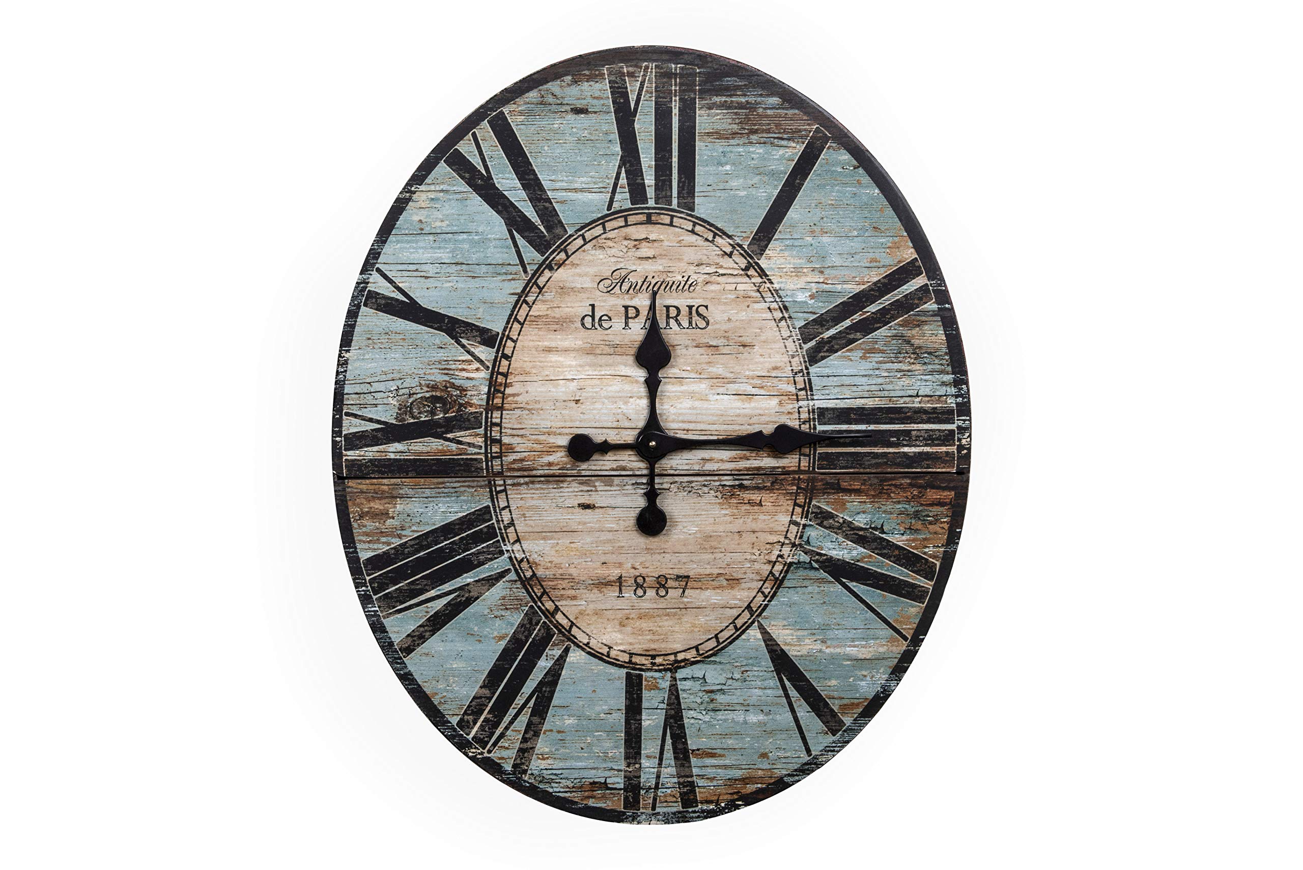 Creative Coop Distressed Wood Wall Clock, 29" Oval, Turquoise