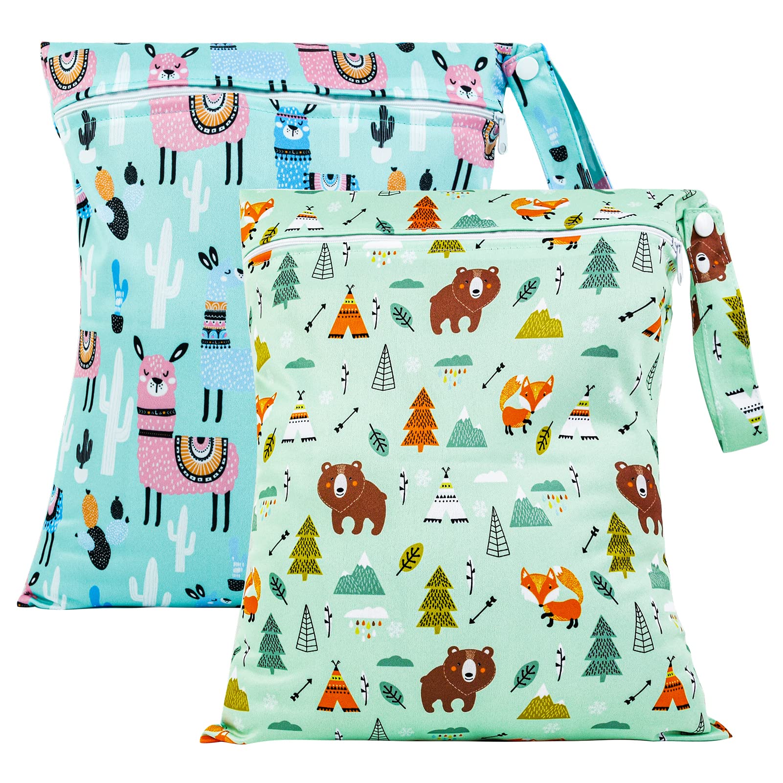 Zngou Wet Bags, 13x14 inch Reusable Nappy Bag Dry Bags Changing Laundry Waterproof Cloth Organiser Pouches Babies Swimming Camping Travel Gym Beach, Blue,green, 2Pcs-30x35cm-blue/green