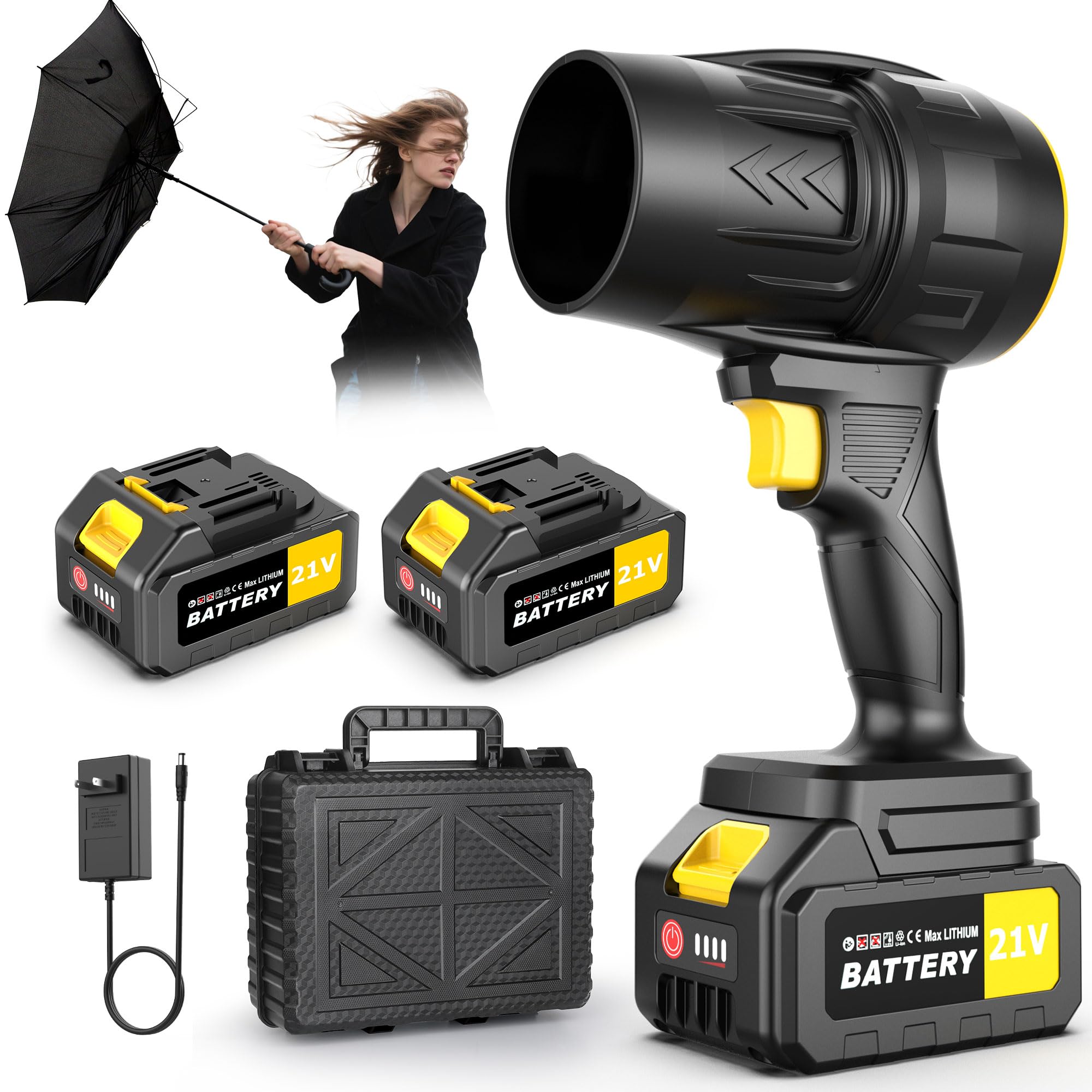 Photo 1 of 2 X 4.0Ah Battery Handheld Leaf Blower with Storage Box and Charger, Lightweight Leaf Blower for Leaves, Courtyard Cleaning, Lawn Care, Dust, Snow