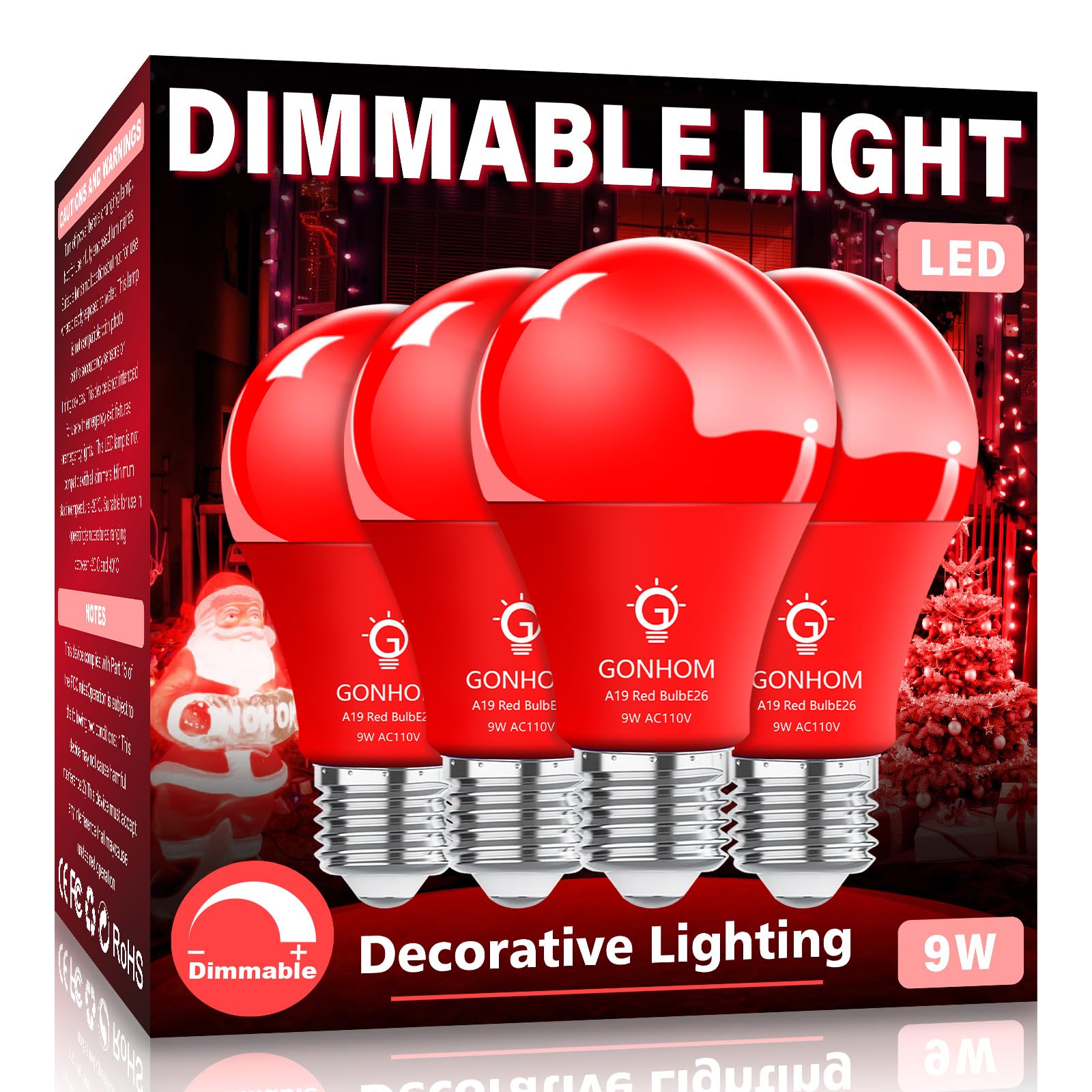 Gonhom 4 Pack A19 LED Red Light Bulb, 9 Watt