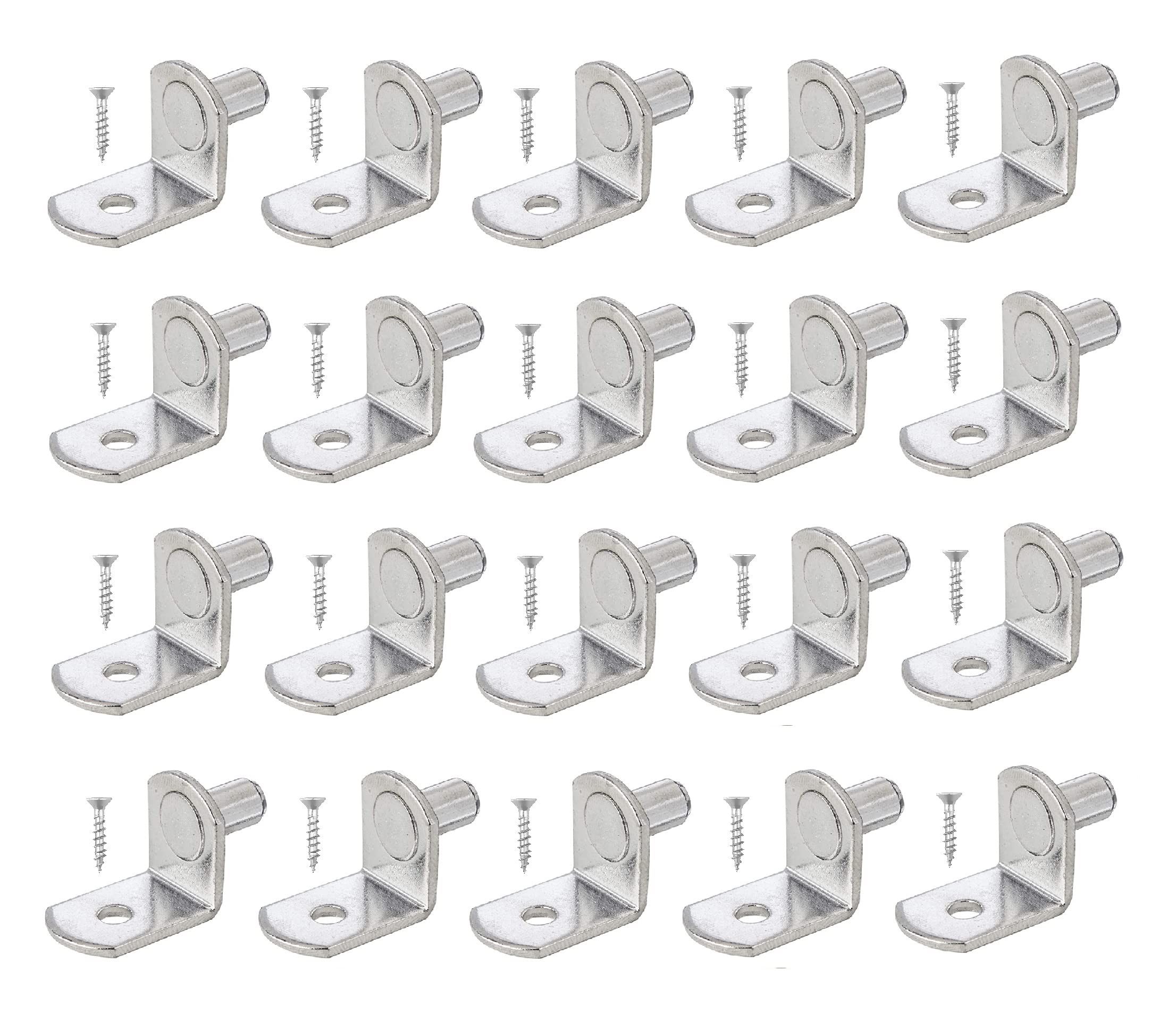 TERF® Traditional Style Nickel Plated L-Shape Bracket Furniture Shelf Support Pegs Push In Pin with Hole for Kitchen Cabinet Wardrobe Bookcase Closet including Fixing Screw - Pack of 20