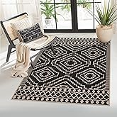 Lahome Moroccan Easy Jute Carpet, 3x5 Indoor Outdoor Entryway Patio Rug 3x5 Farmhouse Black Washable Living Room Rug, Non Slip Indoor Outdoor Carpet for Patio Courtyard Deck