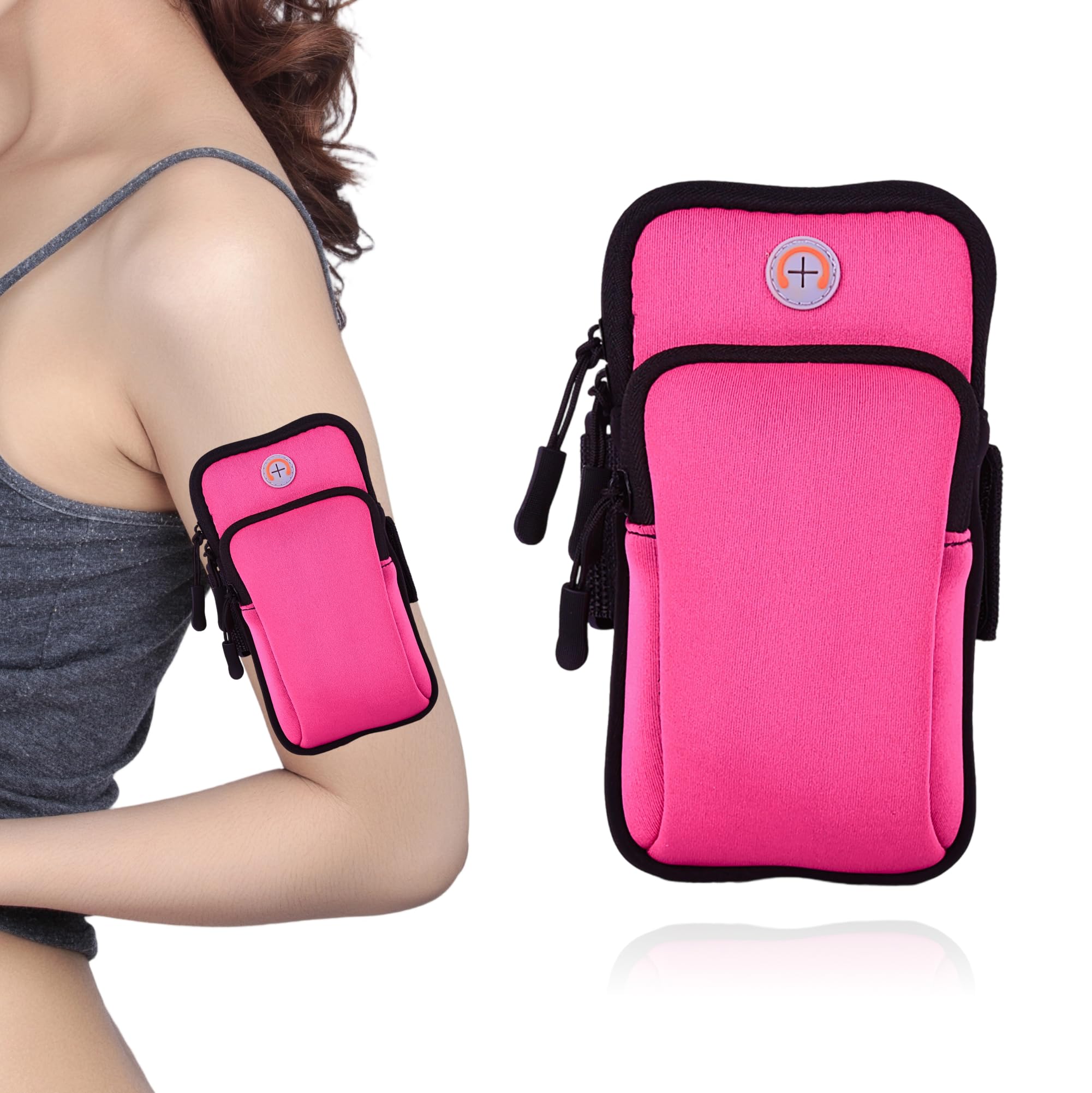 Running Armband, Adjustable Sports Band for Jogging, iPhone Workout Armband, Cell Pouch for Exercise Men Women (Rose red)