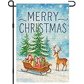 IVN Christmas Reindeer With Sleigh Full Of Gifts Coarse Linen Garden Flag 12x18inch Linen Double-Sided Outdoor Yard Flag Suitable for Porches and Yards