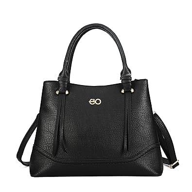 E2O Solid Black Satchel With Long Belt