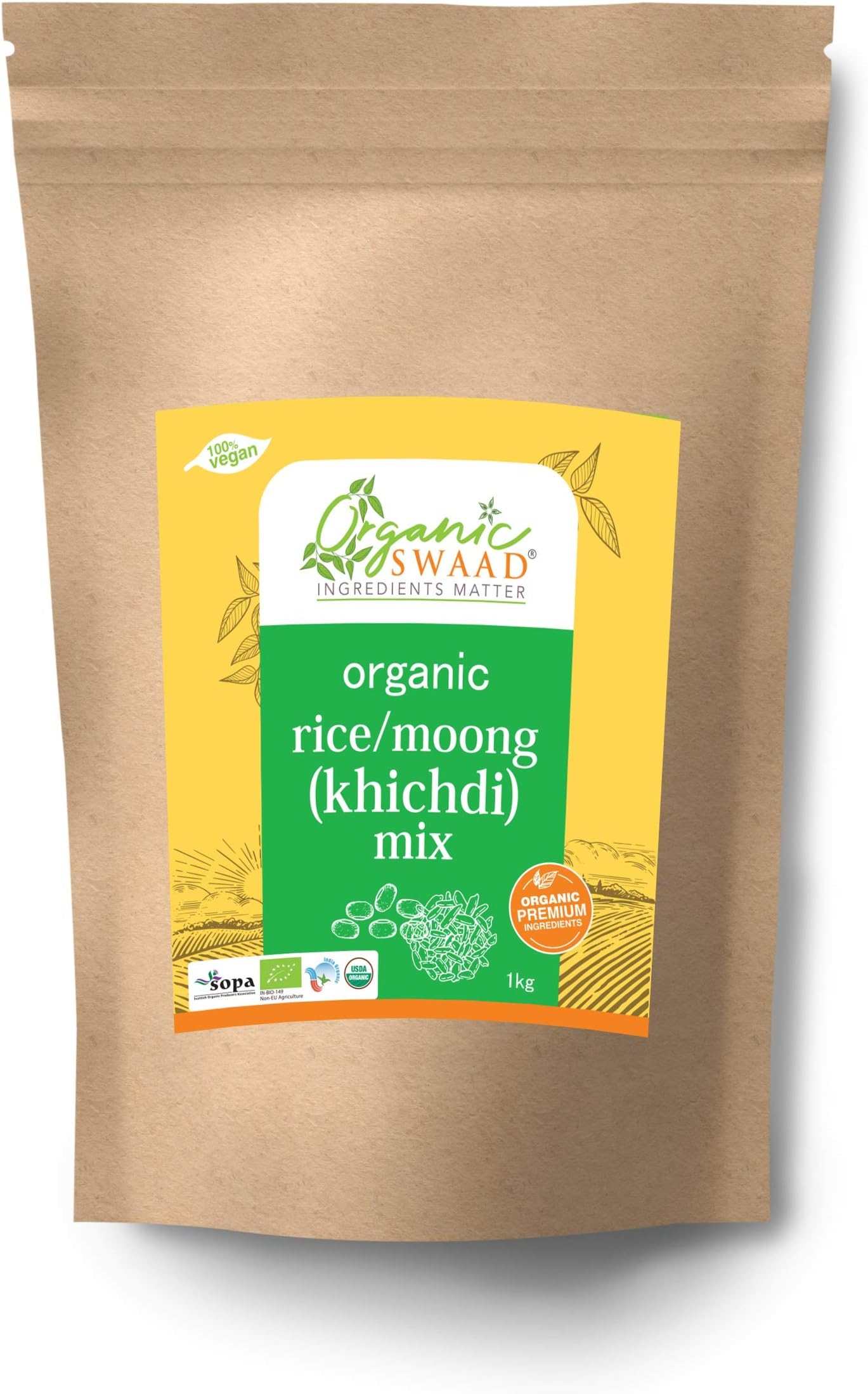 Organic Swaad Rice/Split Moong (Mung) Dal with Skin (Khichdi / Khitchari) Mix 1kg