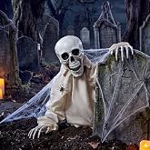 Wenqik 16" Outdoor Halloween Groundbreaker Skeleton Decoration Yard Stake | Animated Zombie, Bow Tie, Scary Graveyard Yard Stake Prop, for Outside Halloween Lawn Garden Graveyard Haunted House Party
