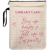 Vintage Library Card Pattern Book Sleeve for Librarian Book Lovers Friends Women with Zipper & Handle, Book Cover Gifts for Book Club Bookworm Birthday Reading Day - Buy Me Books Tell Me I'm Pretty