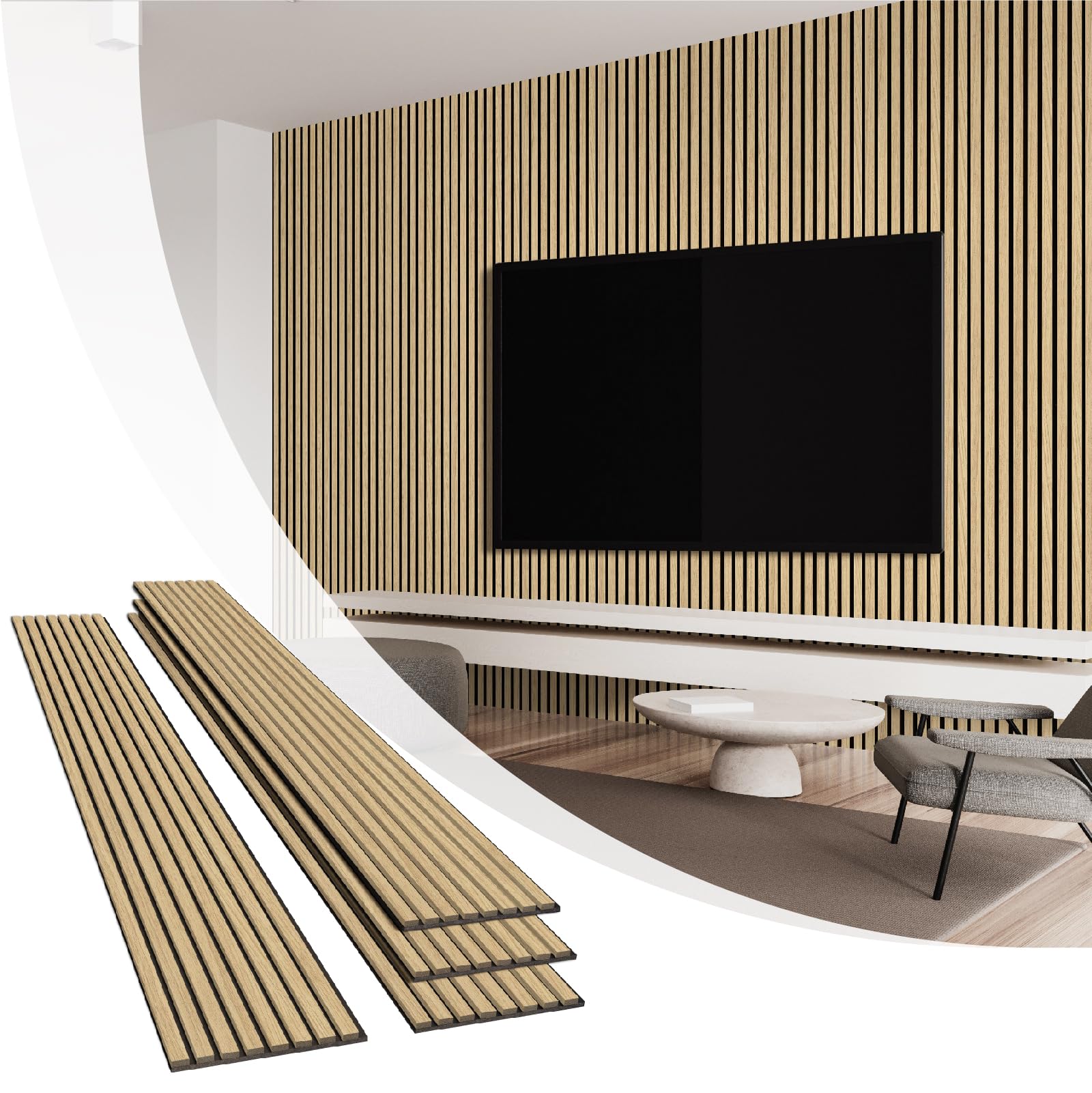 Photo 1 of Olanglab Wood Slat Wall Panels 4 Pack, Wooden Acoustic Wall Panels, 94.5"x12.6" Each 3D Wall Panels for Interior Wall Decor (Warm Oak-Extendo Trio)