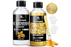 DECORROM Liquid Gold Leaf Paint Kit - 3.53oz Ultra Shiny Quick Dry Metallic Gilding Paint, High Gloss Finish with Varnish - Non-Toxic, Waterproof Gold Leaf Paint for Crafts, Resin Art, DIY, Furniture, Wood