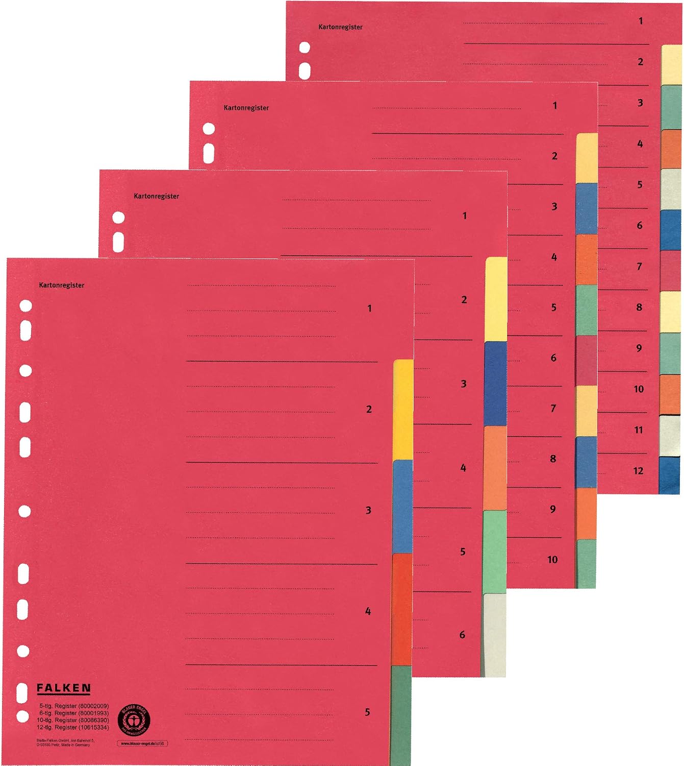 Original Falken cardboard registers extra wide for DIN A4+ 240 x 297 mm full height with organisational print 10 pieces full colour 2 x 5 colours for filing brochure pockets - Image 5