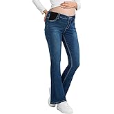 Leovqn Women's Maternity Bootcut Jeans High Waist Side Panel Pregnancy Jeans Flare Stretchy Denim Pants with Pockets