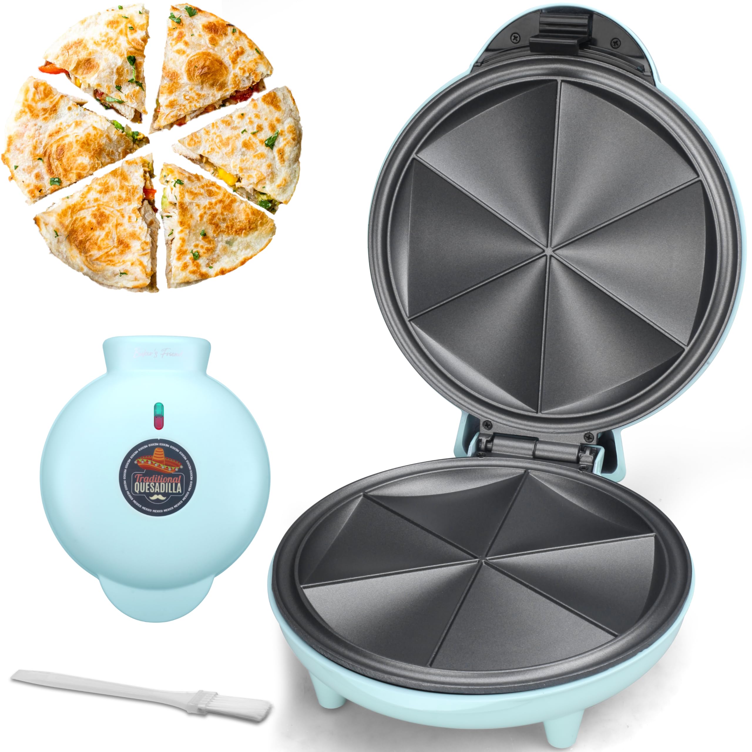 Photo 1 of Baker's Friend Electric Quesadilla Maker with Extra Stuffing Design, 9.5 Inch with Easy Slice 6 Wedge, Non Stick Surface, Non-Slip Feet, Grilled Cheese Maker Machine, Aqua