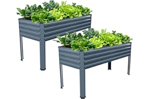 MGNO Galvanized Raised Garden Bed Outdoor with Legs,48×18×32in Metal Elevated Raised Planter Box for Backyard, Patio, Balcony, 300lb Capacity,Grey…
