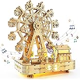 3D Wooden Puzzles for Adults,Musical Ferris Wheel Kit with Lights & Music Box,Room Home Decor DIY Rotating Ferris Wheel Kit for Men Women,Christmas Birthday Gift for Family Friends