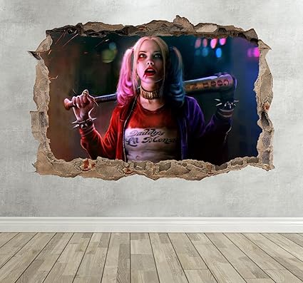 Suicide Squad Harley Quinn 3d Smashed Breakout Wall Sticker Girls Boys Bedroom Medium Landscape 50cm W X 35cm H