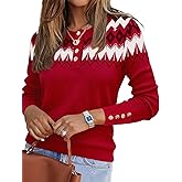 Rapbin Sweaters for Women Long Sleeve Tops Crew Neck Knit Pullover Tops Button Womens Fashion Clothing