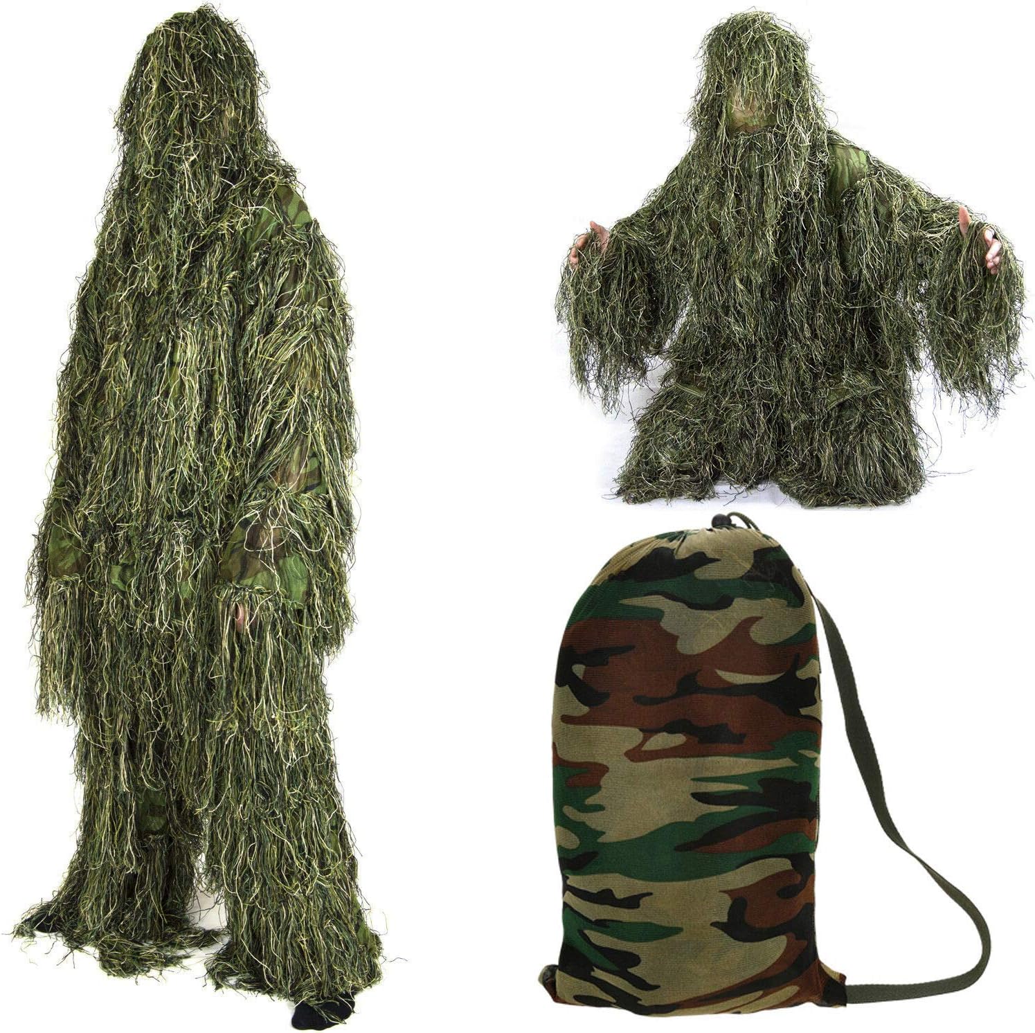 GUGULUZA Ghillie Suit for Hunting, Jungle Woodland Camo/White Camouflage Clothing (Green) : Sports & Outdoors