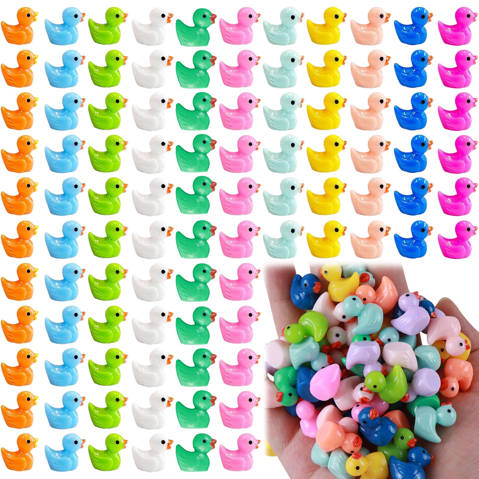 MOSNOW 120Pcs Miniature Resin Ducks,10 of Ducks Figures for Miniature Garden Landscape,Aquarium,Dollhouse,DIY Crafts(120 Colorful Resin Duck)