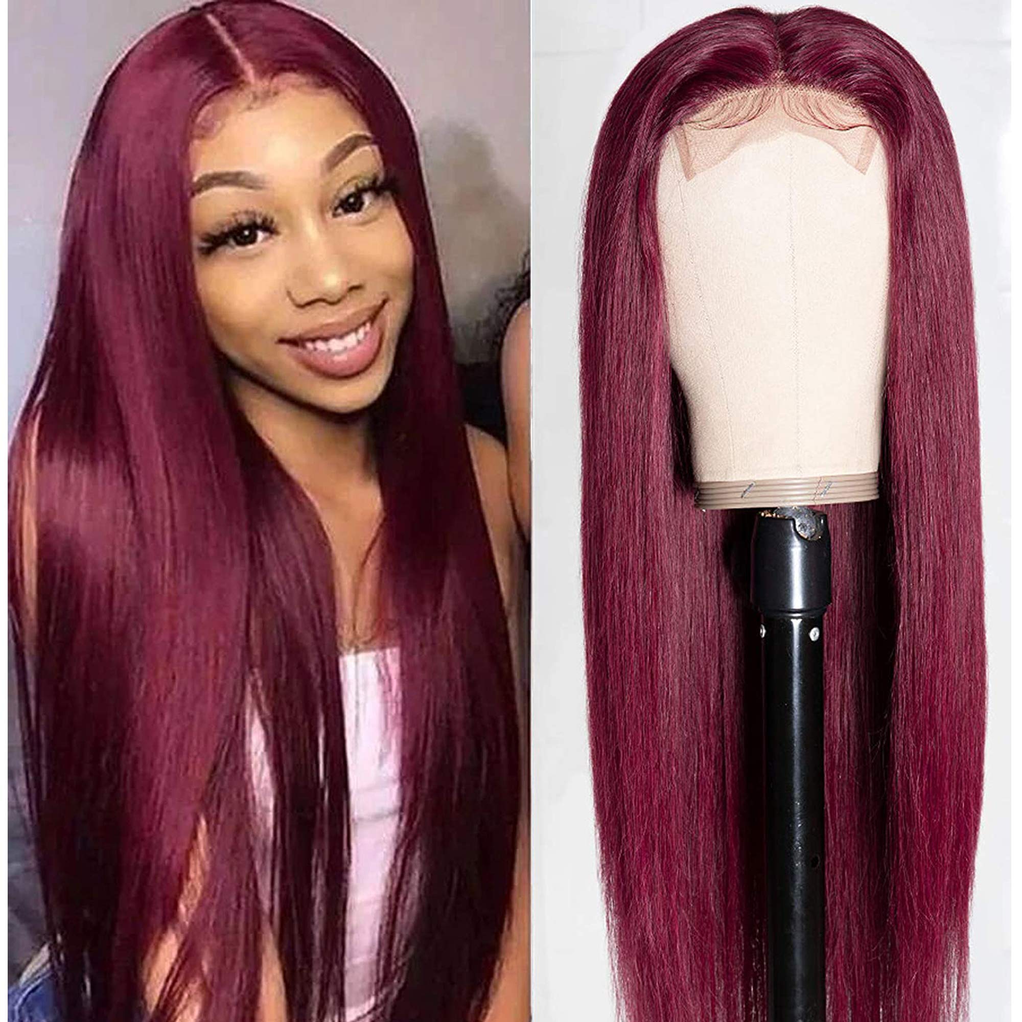 Unice Hair Burgundy Straight 99J T Part Lace Closure Human Hair Wigs Red Color, Brazilian Virgin Hai