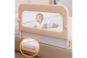 OMZER Bed Guard Side Rail for Toddlers - 46" Foldable & Adjustable Heights Baby Bed Safety Rails - Long Toddler Bed Railing Guard for Crib, Twin, Bunk, Full Size, Queen, King Bed