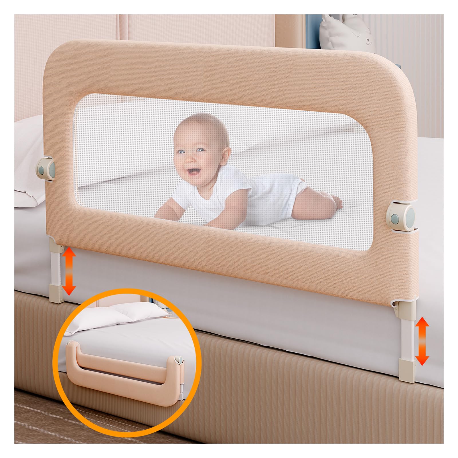 Photo 1 of Bed Guard Side Rail for Toddlers - 46" Foldable & Adjustable Heights Baby Bed Safety Rails - Long Toddler Bed Railing Guard for Crib, Twin, Bunk, Full Size, Queen, King Bed
