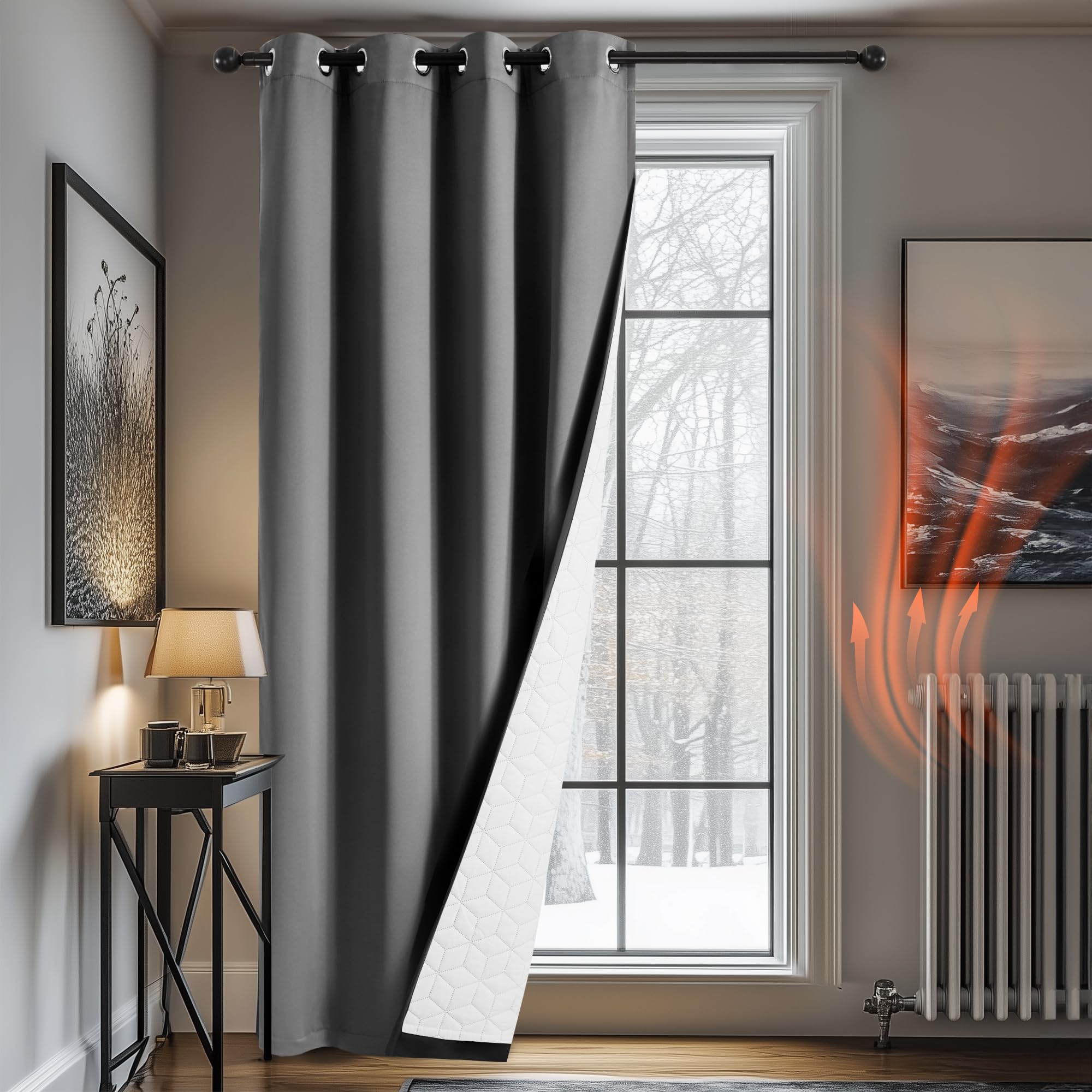 Deconovo Thermal Door Curtains for Winter - 84 Inch Drop, Blackout Curtain with Thick Microfiber Lining, Double Layer Reduce Draught Windproof for Door, 52 x 84 Inch, Light Grey, 1 Panel