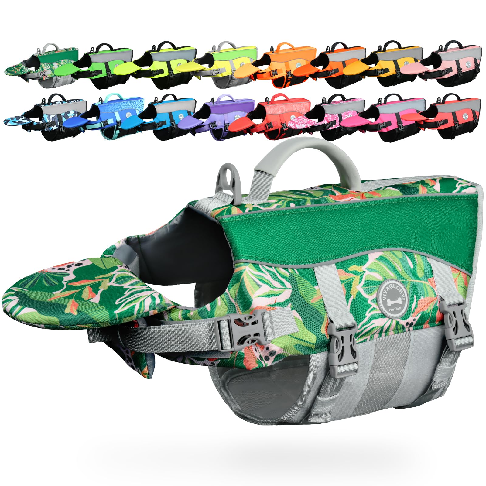 VIVAGLORY Front Float Dog Life Jacket, Dog Buoyancy Aid for Swimming & Boating, Life Vest with Chin Float & Handle, Ripstop & Buoyancy for Doggy, XS, Floral